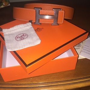 Hermes Orange Leather Belt